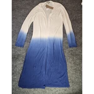 Joan Vass Womens Size L Cardigan Sweater Open Front Blue/cream Knit Casual